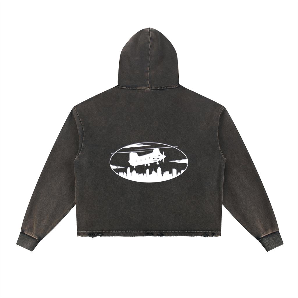 Vintage Washed Frayed-Hem Hoodie