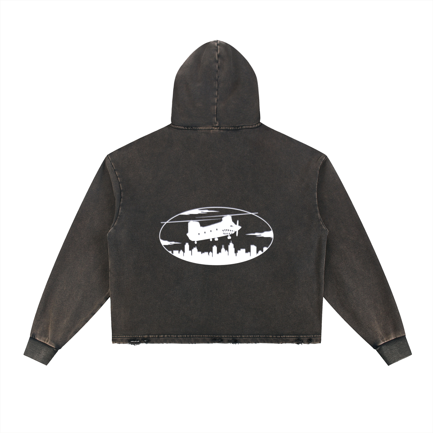 Vintage Washed Frayed-Hem Hoodie