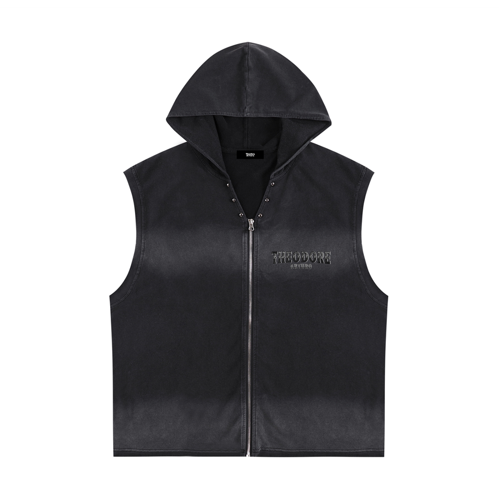 Vintage Washed Zip-Up Hooded Tank Top