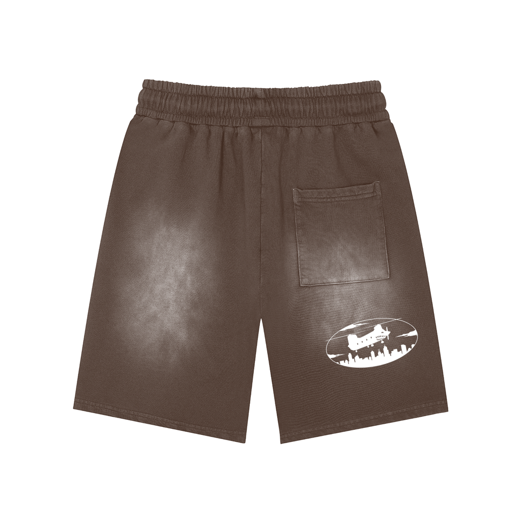 Rectangle Patch Monkey Washed Shorts