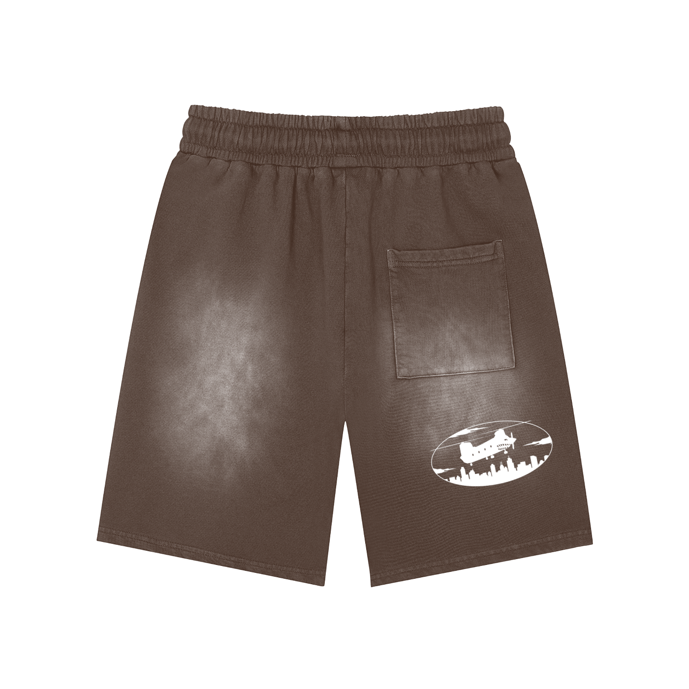 Rectangle Patch Monkey Washed Shorts