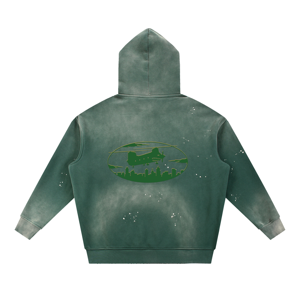 Vintage Washed Frayed Fleece Hoodie Heavyweight