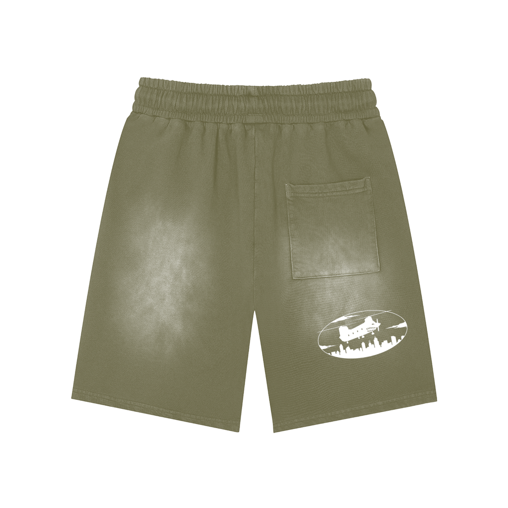 Rectangle Patch Monkey Washed Shorts