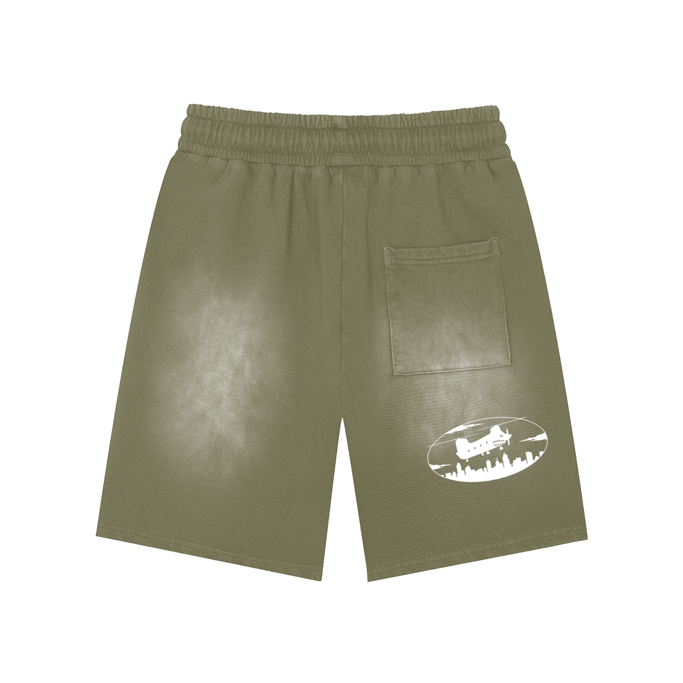 Rectangle Patch Monkey Washed Shorts