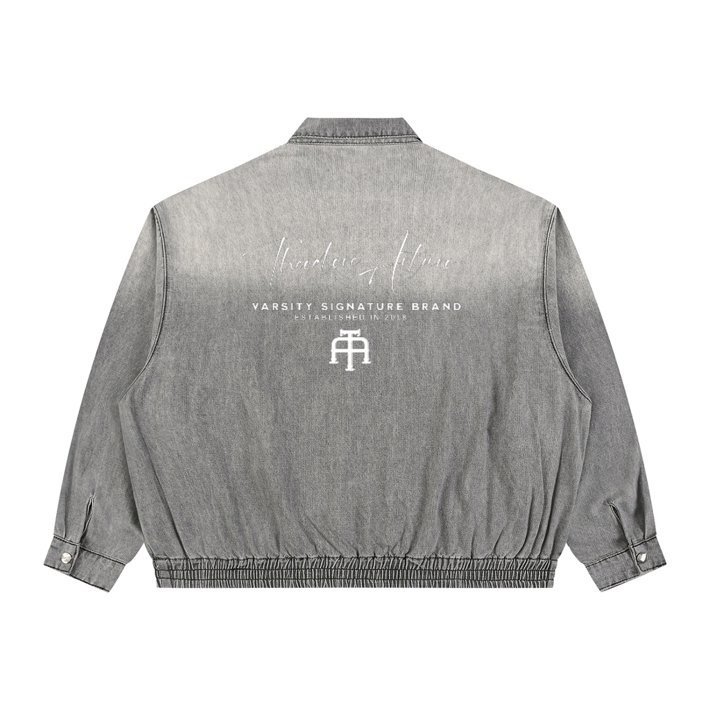 Unisex Vintage Wash Full-Zip Denim Jacket