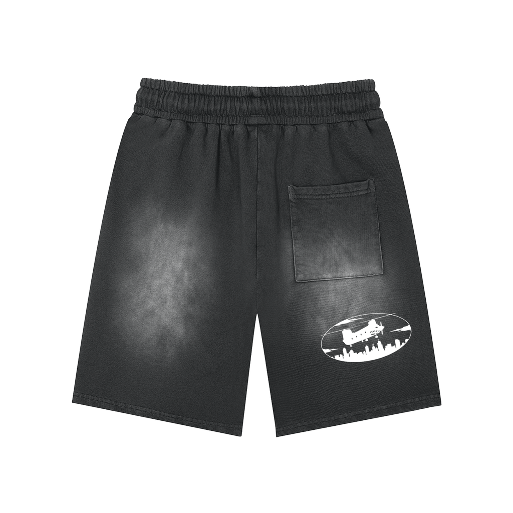 Rectangle Patch Monkey Washed Shorts