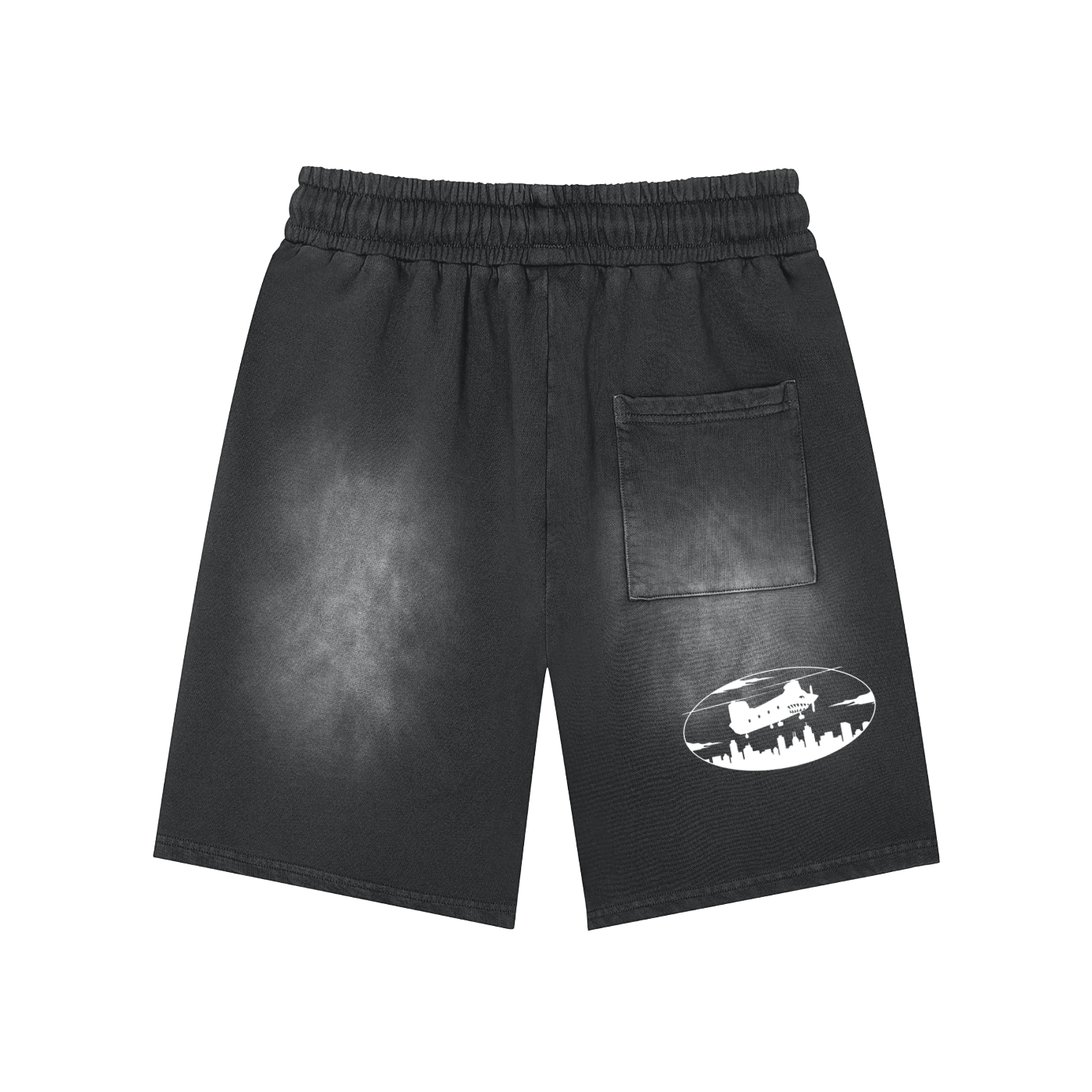 Rectangle Patch Monkey Washed Shorts