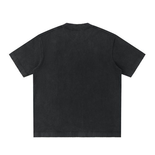 Heavyweight Vintage Washed Frayed T-Shirt Black Lettering