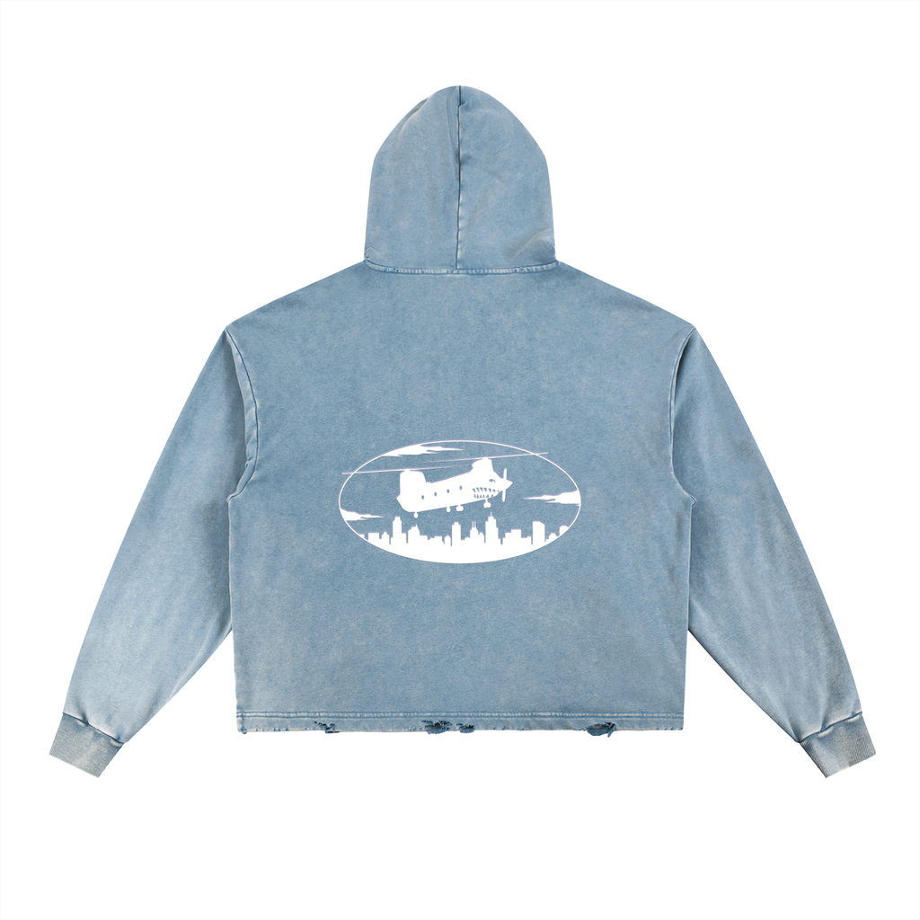 Vintage Washed Frayed-Hem Hoodie