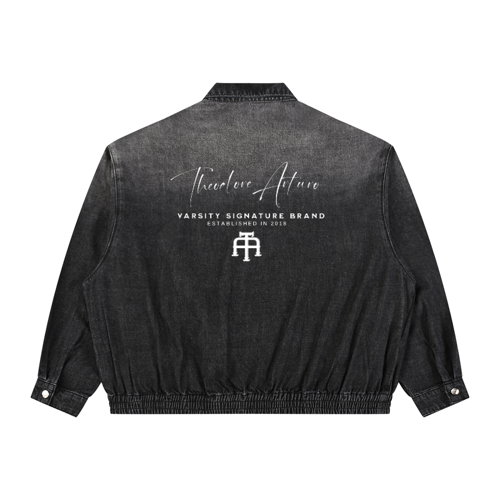 Unisex Vintage Wash Full-Zip Denim Jacket