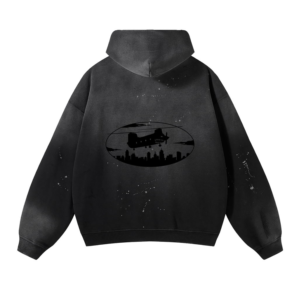 Vintage Washed Frayed Fleece Hoodie