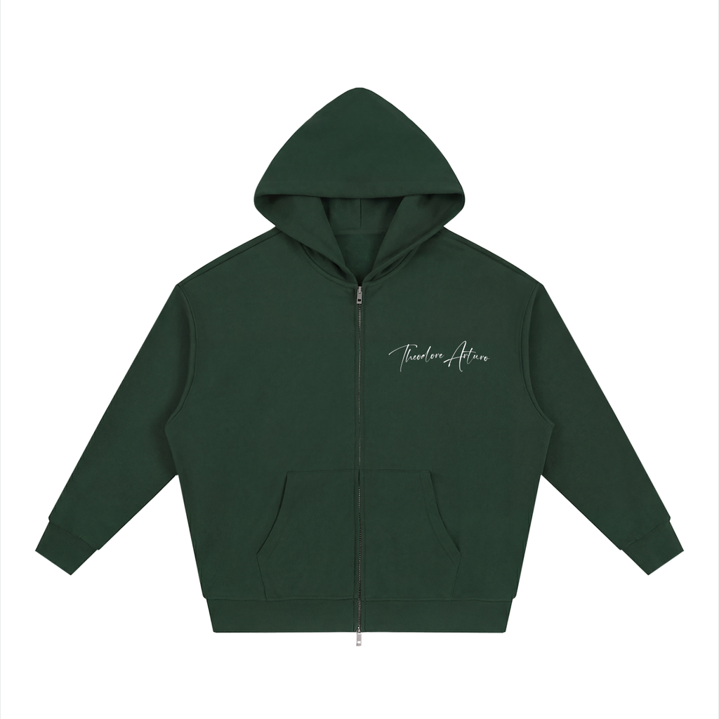 Unisex Loose Solid Full Zip Hoodie