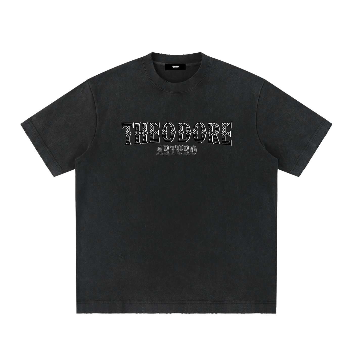 Heavyweight Vintage Washed Frayed T-Shirt Black Lettering