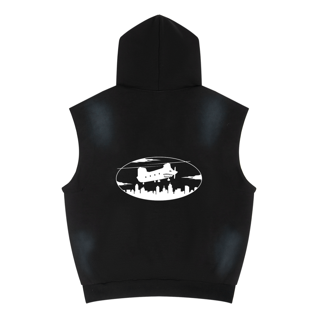 Unisex Vintage Wash Sun Fade Sleeveless Hoodie